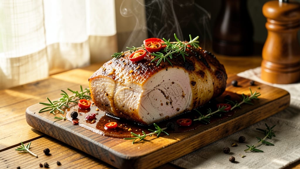 Caribbean Pork Loin Roast Recipe: Spiced Rum Marinade Meets Crispy Celery Crowns