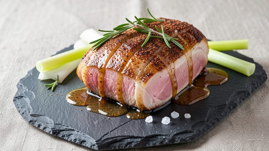 Butterflied Pork Shoulder Recipe: Crispy Celery Crowns Over Smoky Herb Gravy