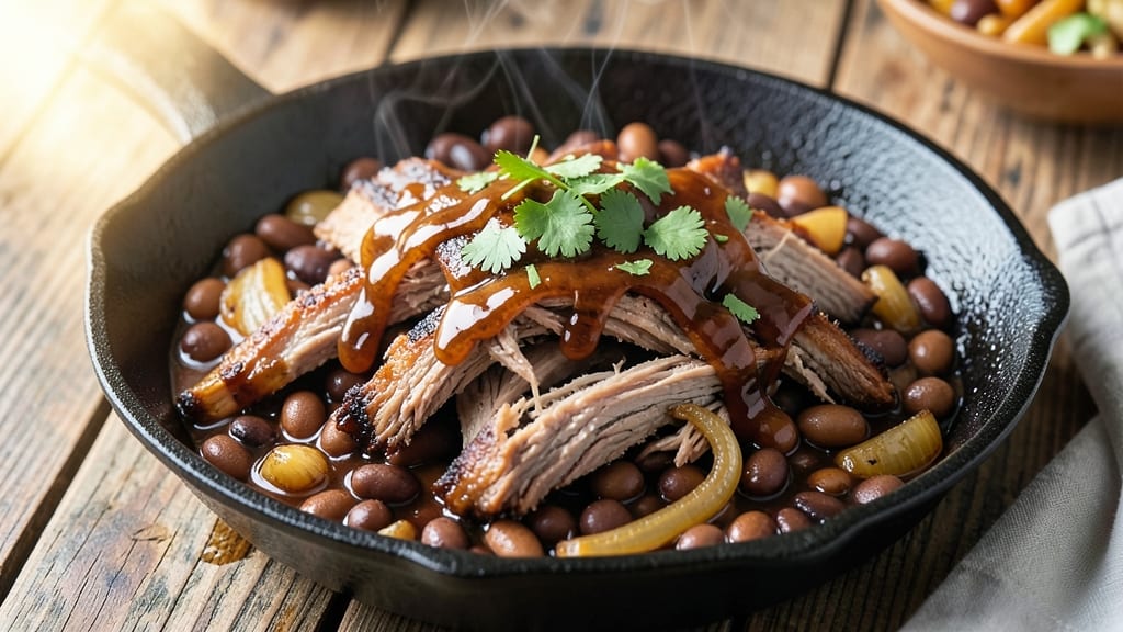 BBQ Baked Beans With Pulled Pork Recipe: Smoky-Sweet Shreds and Thickened Bean Bliss
