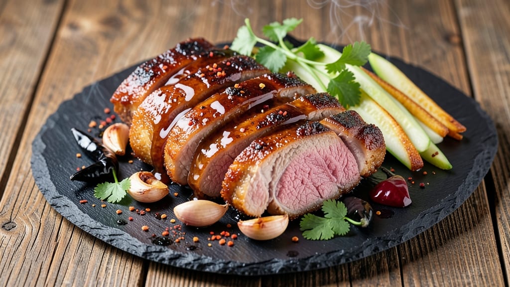 Authentic Chinese Barbecue Pork Recipe: Celery Crown Crunch Over Smoky Five-Spice Glaze