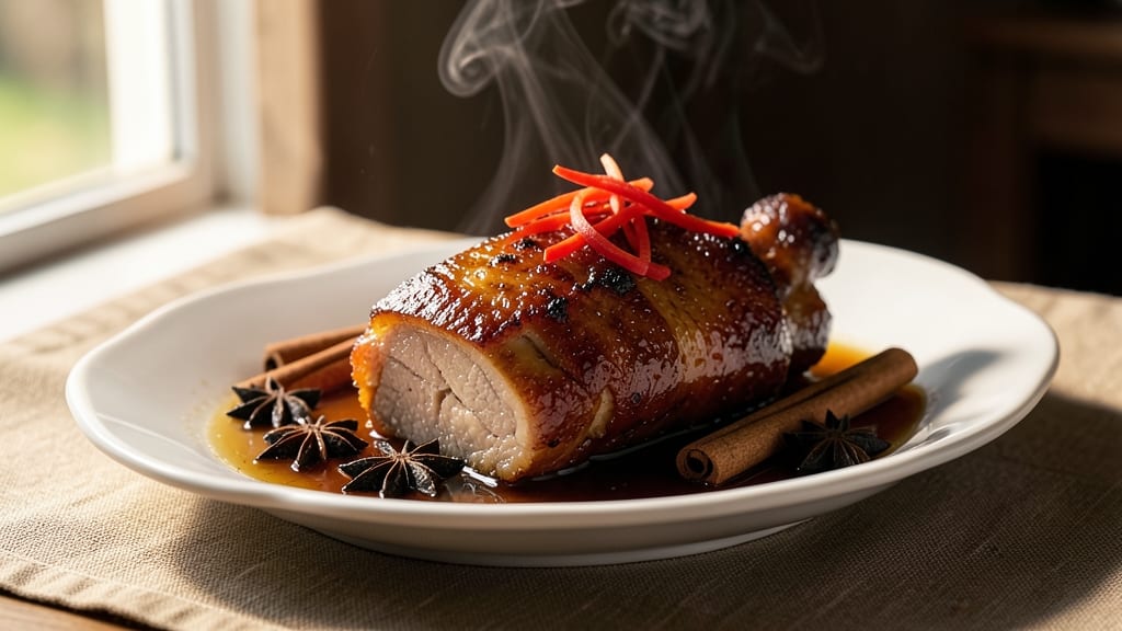 Braised Pork Knuckle Chinese Recipe: Deep-Fried Crunch Over Soy-Ginger Gravy