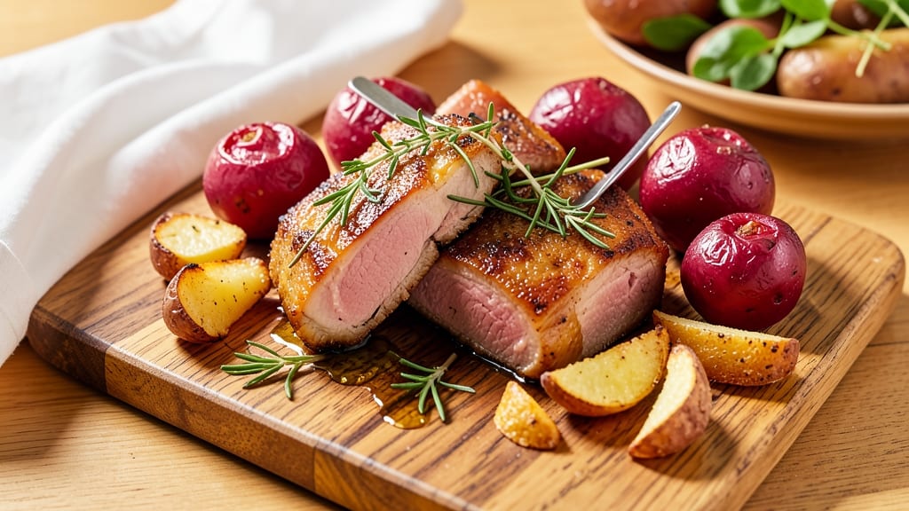 Baked Pork Chops and Red Potatoes Recipe: Crispy-Skinned Pork with Herbed Potato Crunch