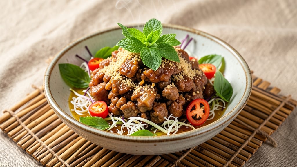 Authentic Thai Pork Larb Recipe: Minty Herb Crunch Over Tender Shreds