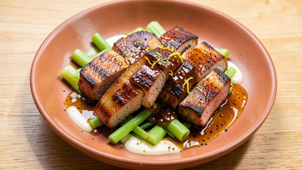 BBQ Pork Cutlets Recipe: Crispy Celery Crowns Over Smoky Chipotle Gravy