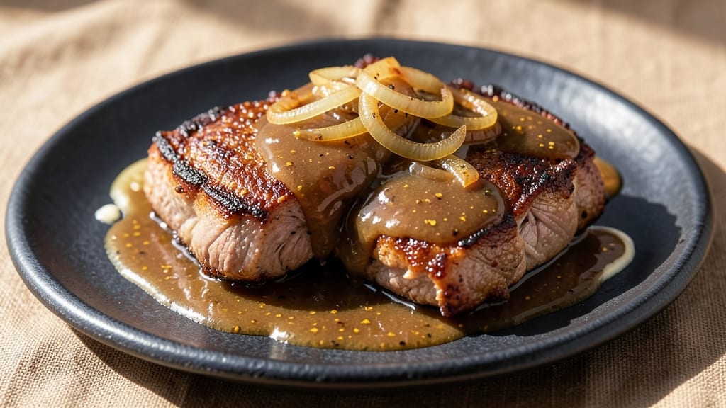 Cajun Ninja Smothered Pork Chops and Onion Gravy Recipe: Spicy-Sweet Crispy Crowns Over Rich Gravy