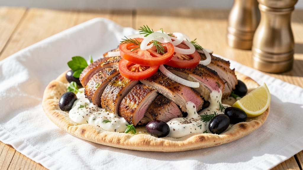 Authentic Greek Pork Gyros Recipe: Sizzling Spiced Meat with Warm Pita Cradle