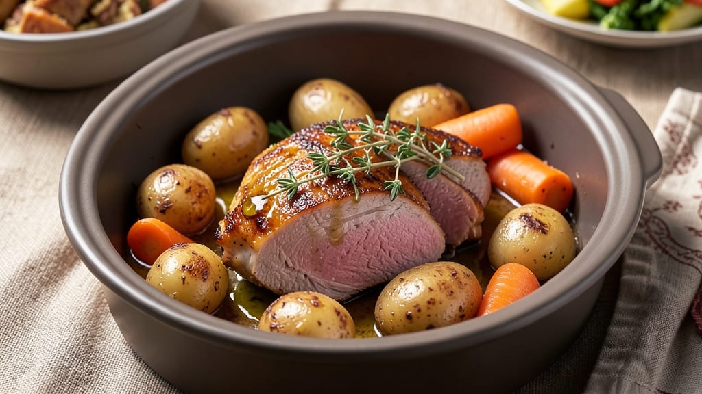 Pork Tenderloin Slow Cooker Recipe With Potatoes and Carrots: Hands-Off Roast Dinner With Crispy Veggie Crowns