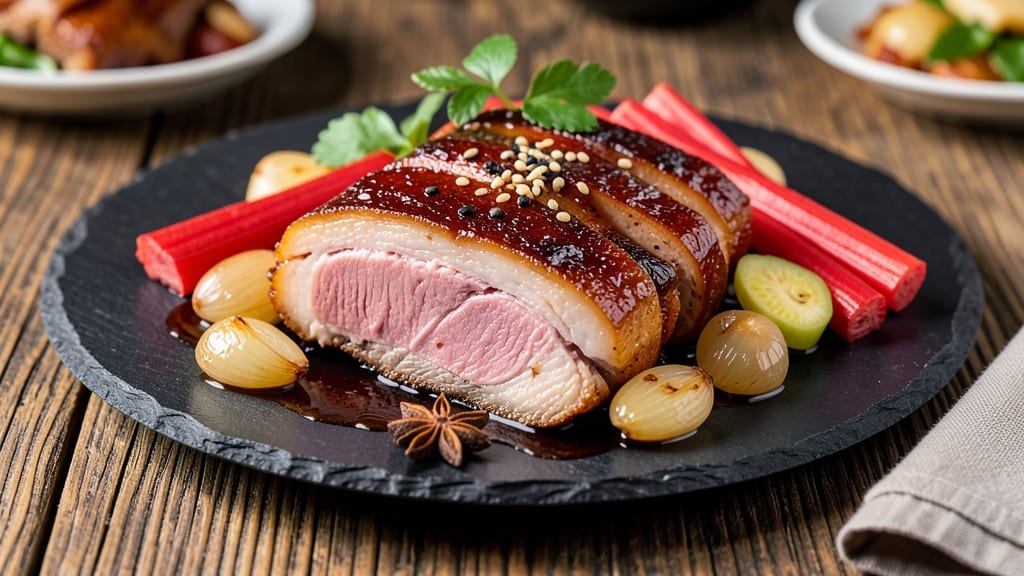 Braised Pork Belly in Soy Sauce Recipe: Crispy Celery Crowns Over Umami-Rich Braise