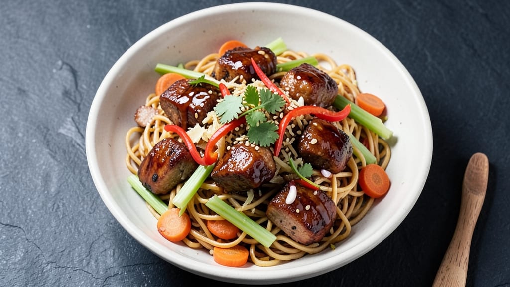 BBQ Pork Lo Mein Recipe: Smoky Sweet Stir-Fry With Crispy Celery Crowns