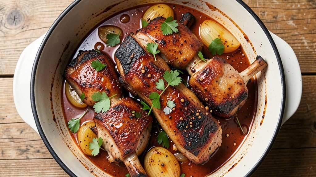 Braised Smoked Pork Shanks Recipe: Deep-Flavor Shreds With Celery Crown Crunch
