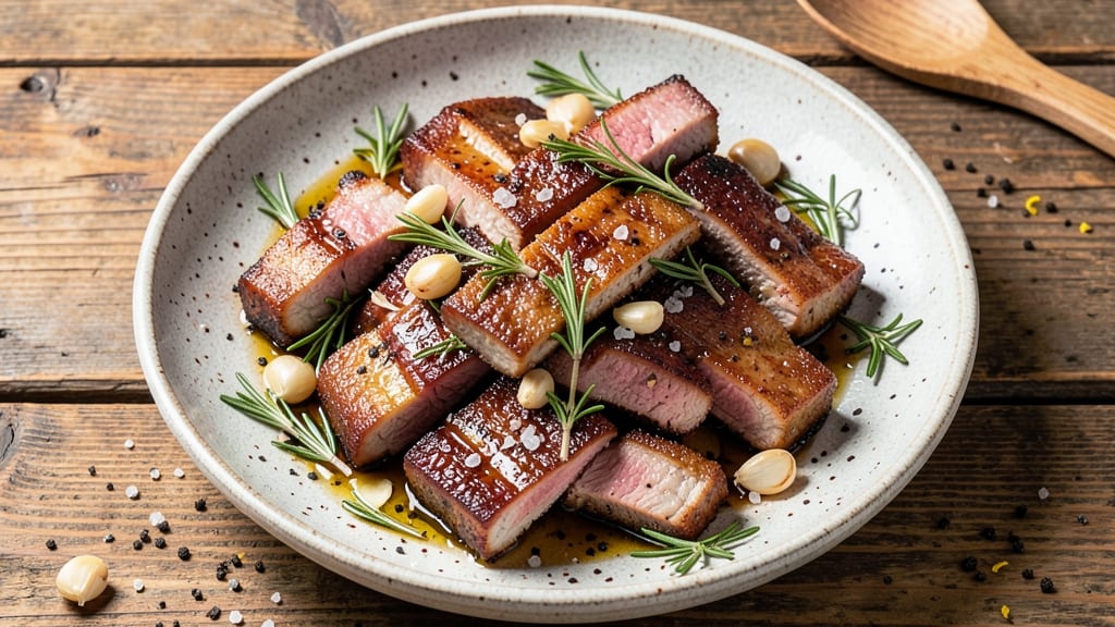 Boneless Pork Ribs Recipe Without BBQ Sauce: Garlic-Herb Roasted Crisp With Juicy Pink Centers