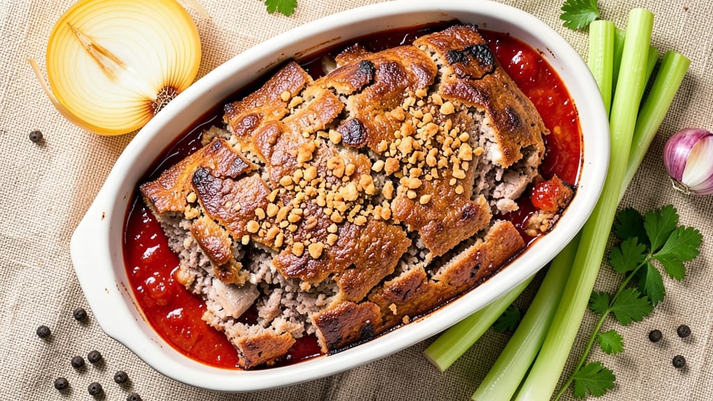Chicken and Pork Meatloaf Recipe: Dual-Protein Harmony with Celery Crown Crunch