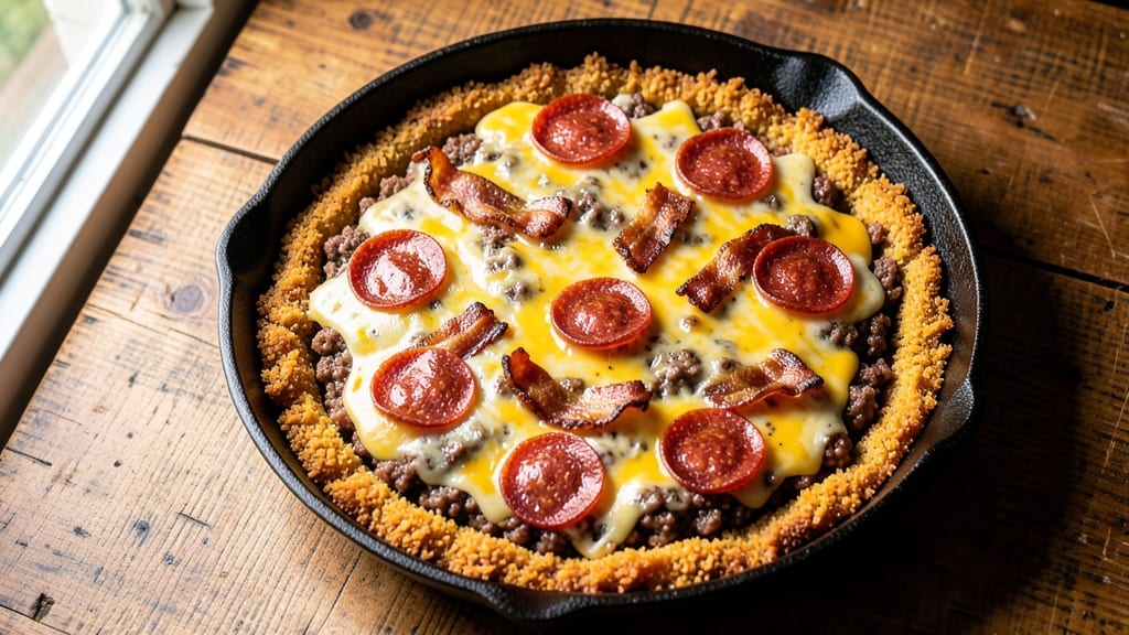 Carnivore Pizza With Pork Rinds Recipe: Crispy Zero-Carb Crust Topped With Cheesy Meat Bliss